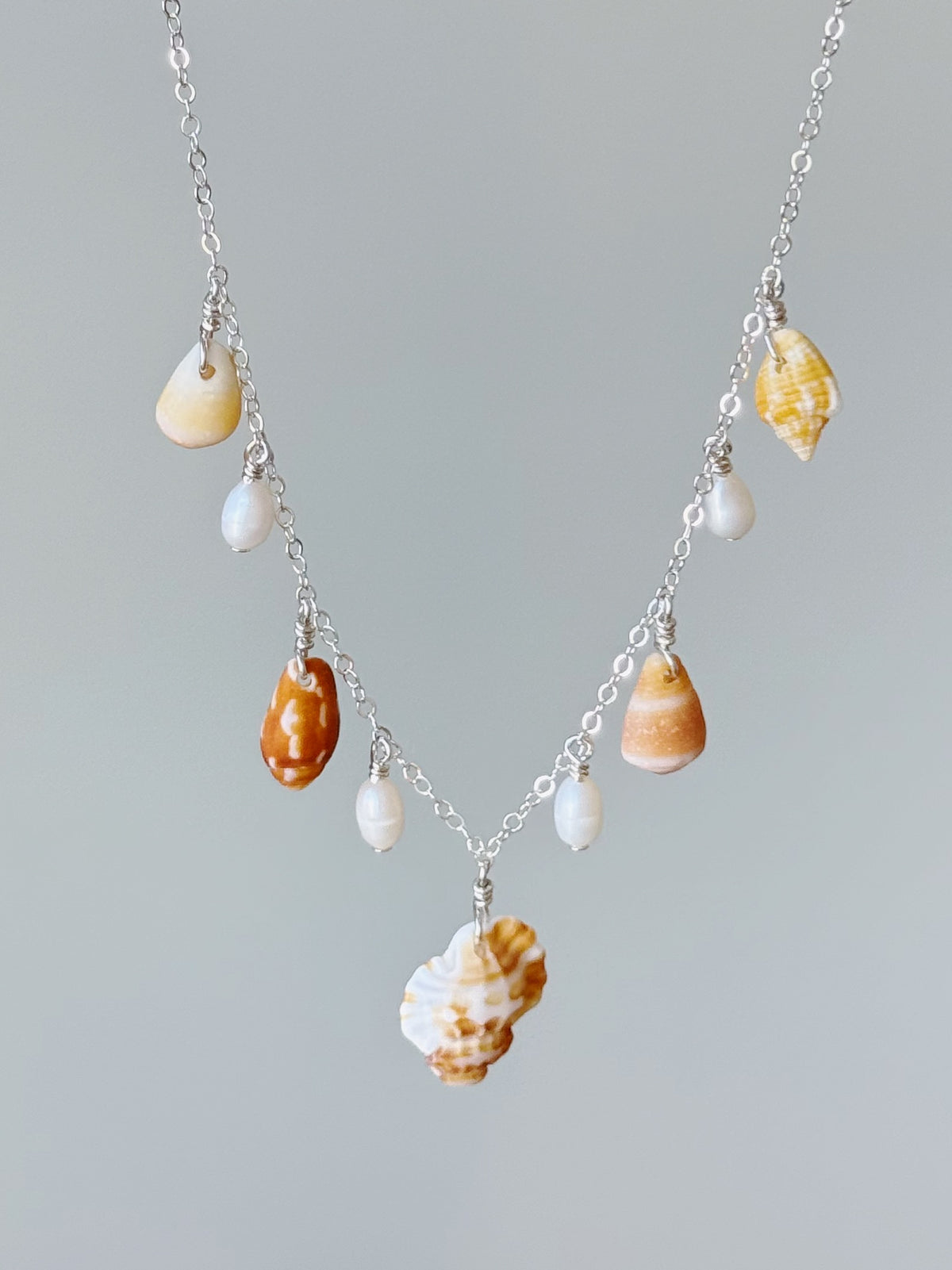 Sterling Silver Sunset Shell Baroque Pearl Multi Necklace