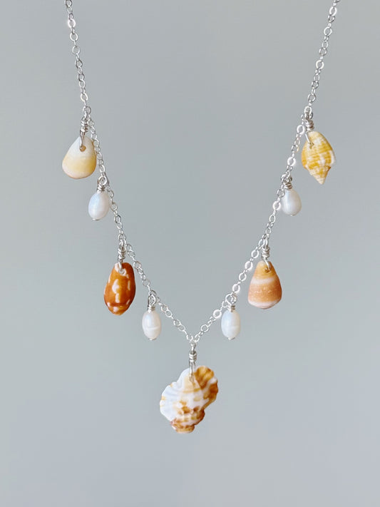 Sterling Silver Sunset Shell Baroque Pearl Multi Necklace