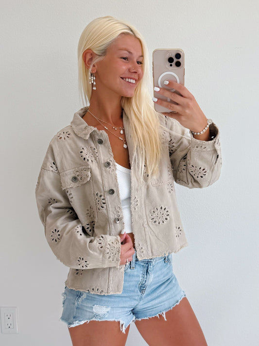 Eyelet Button Down Cotton Jacket