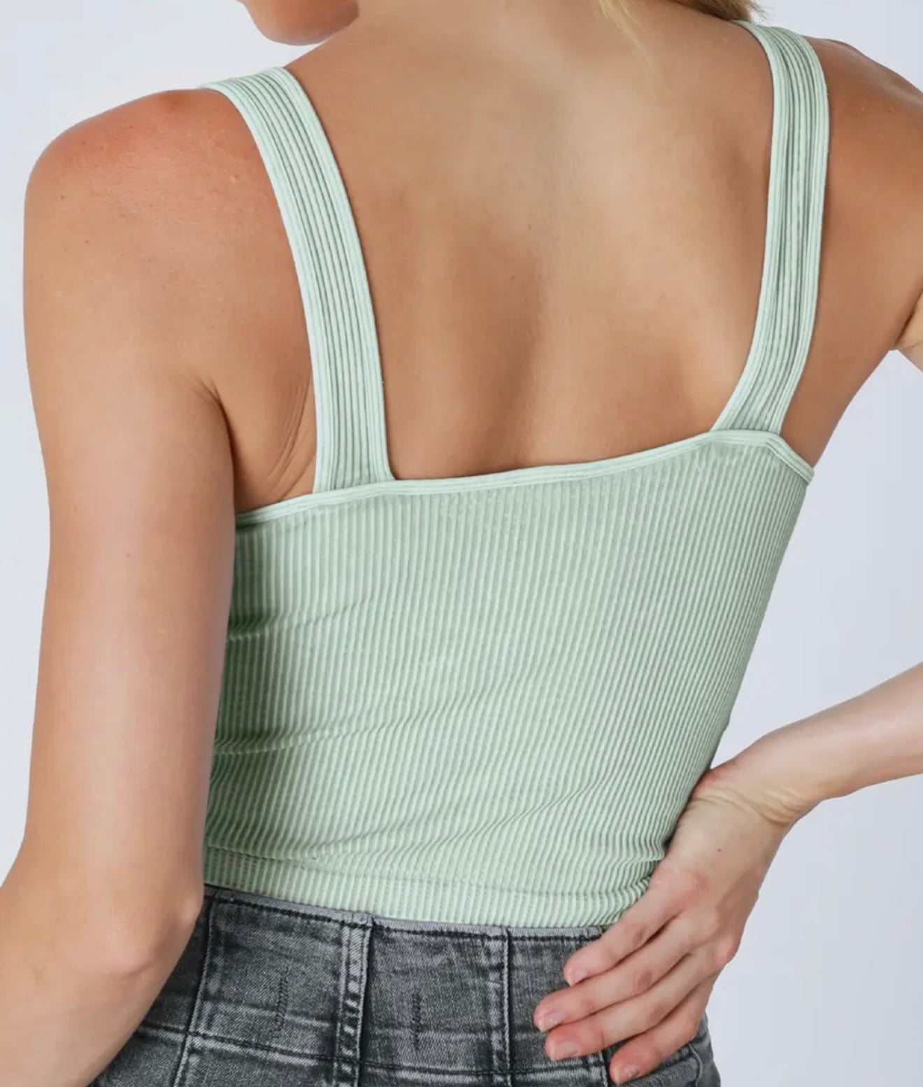 Vintage Teal V Neck Ribbed Crop Top