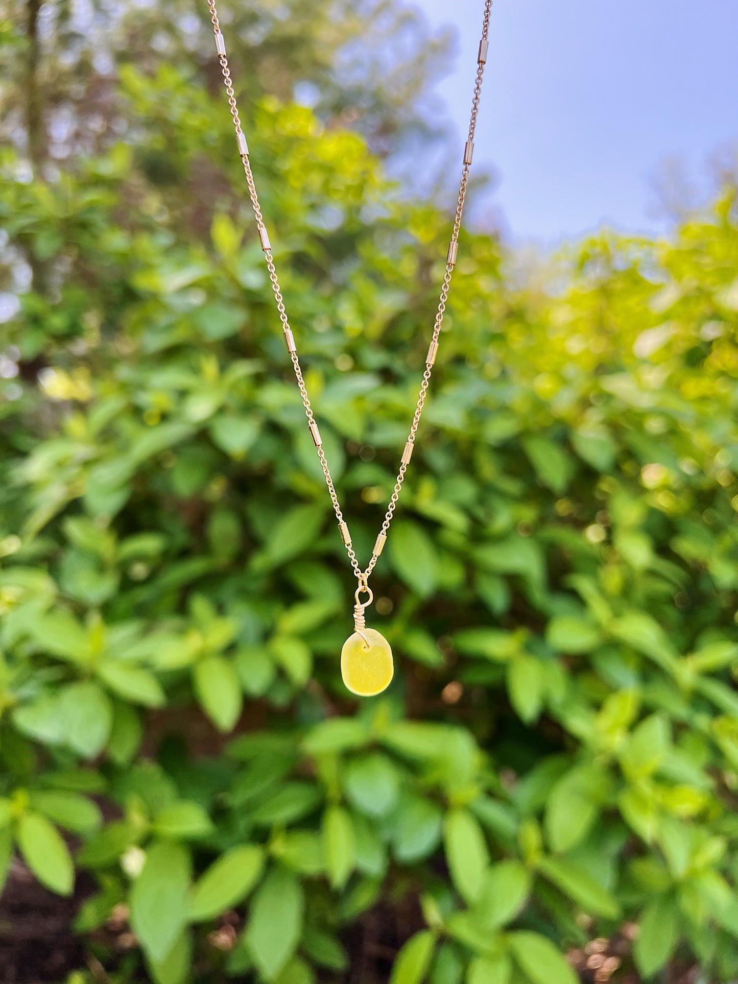 Yellow Sea Glass Gold Necklace