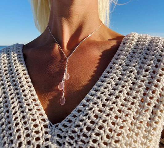 Light Pink Sea Glass Drop Necklace