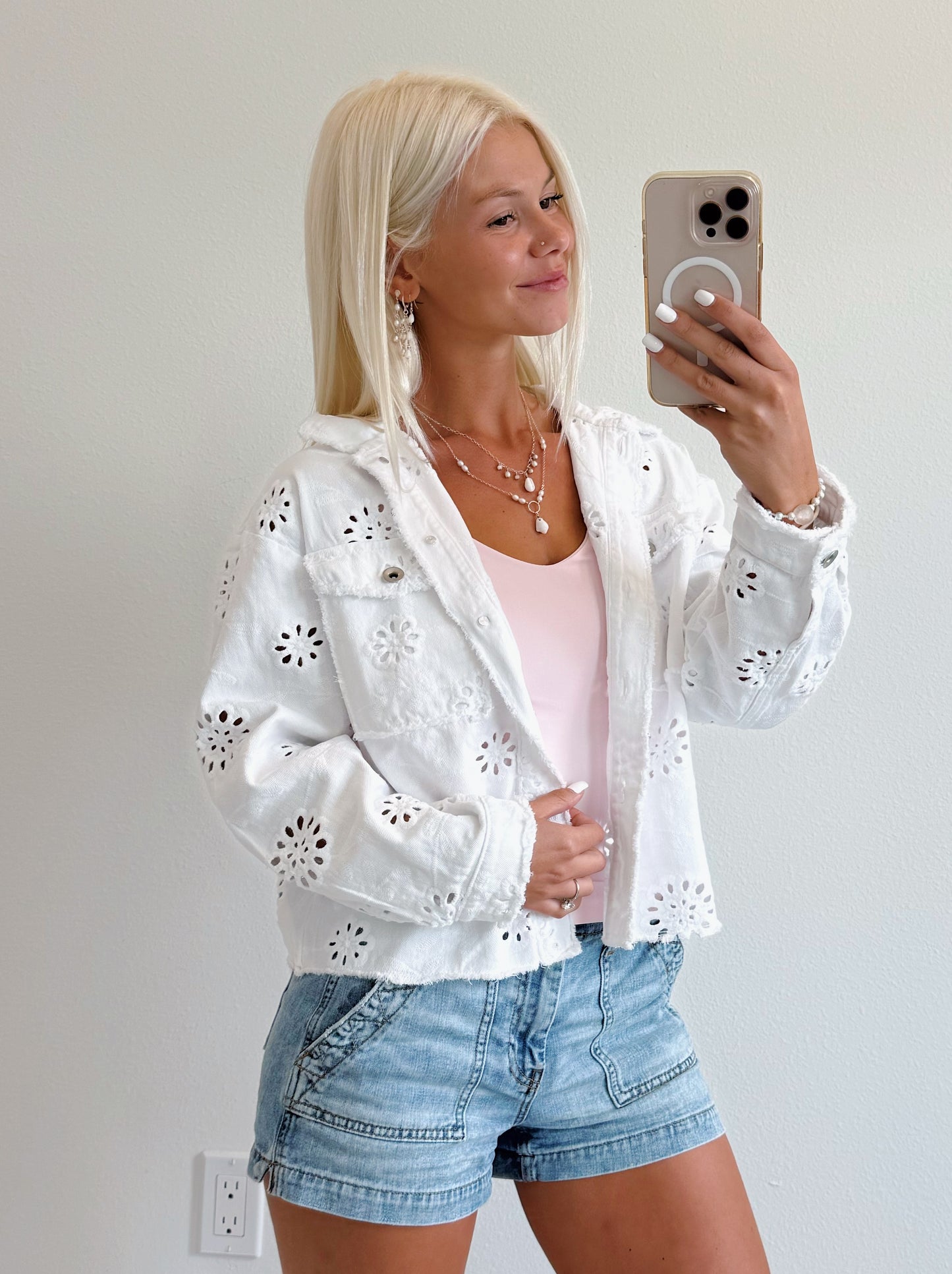 Eyelet Button Down Cotton Jacket