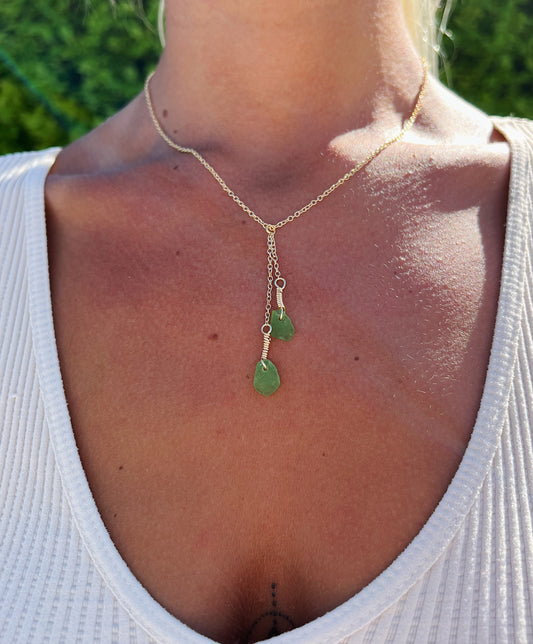 Green Sea Glass Double Drop Necklace