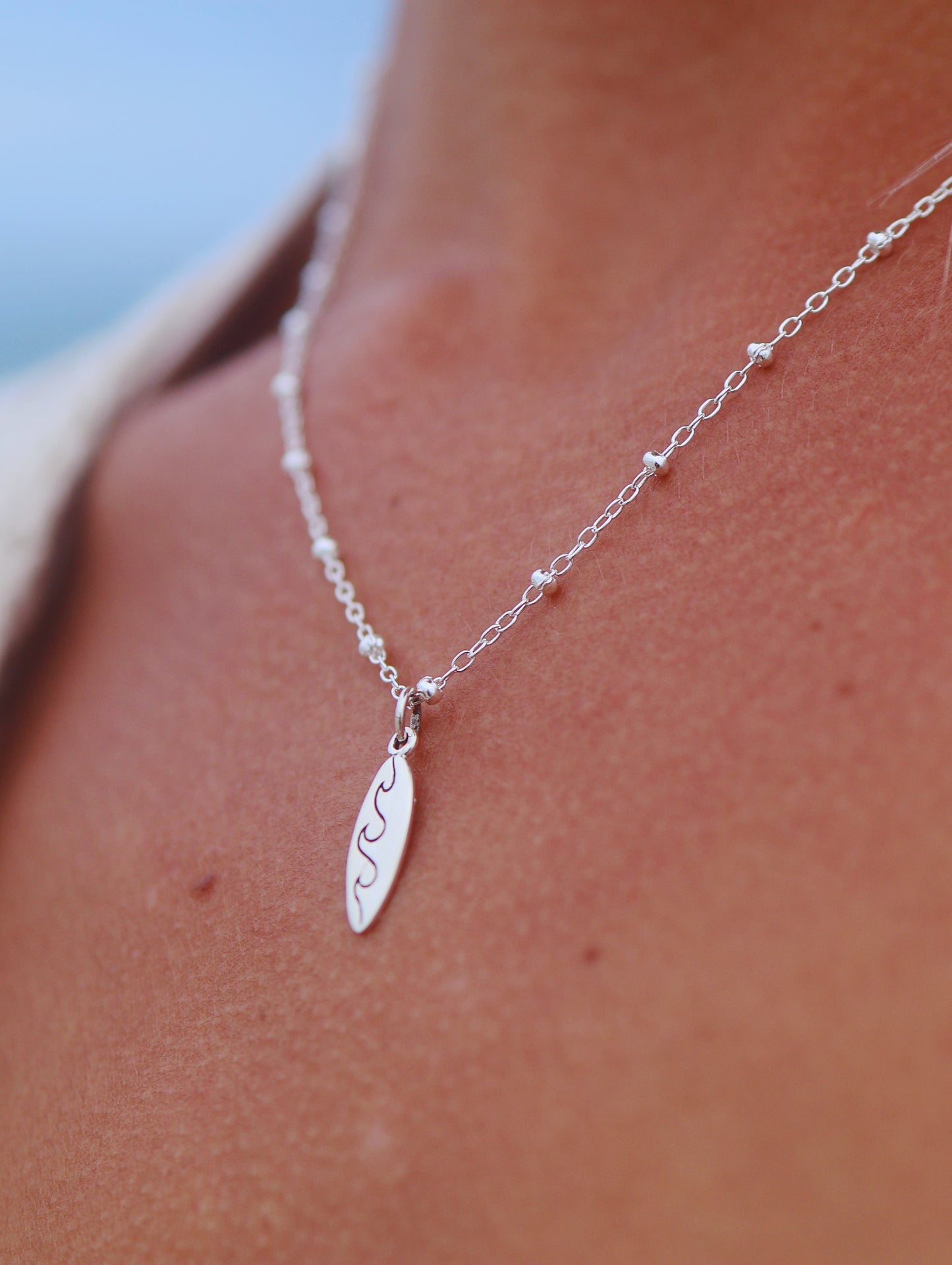 Sterling Silver Surfboard Charm Necklace