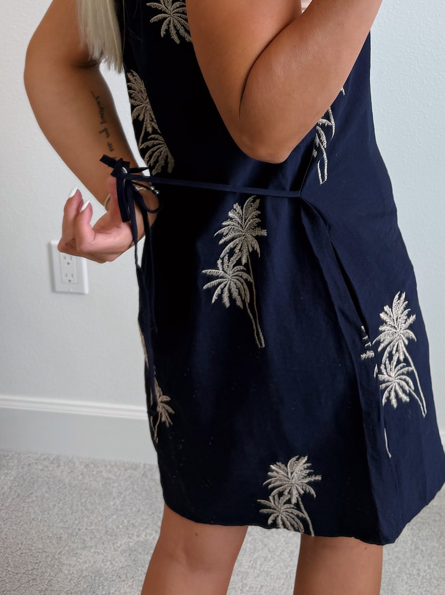 Navy Palm Tree Shift Dress