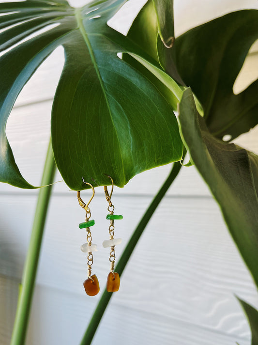 Multi Sea Glass Gold Wire Wrap Earrings