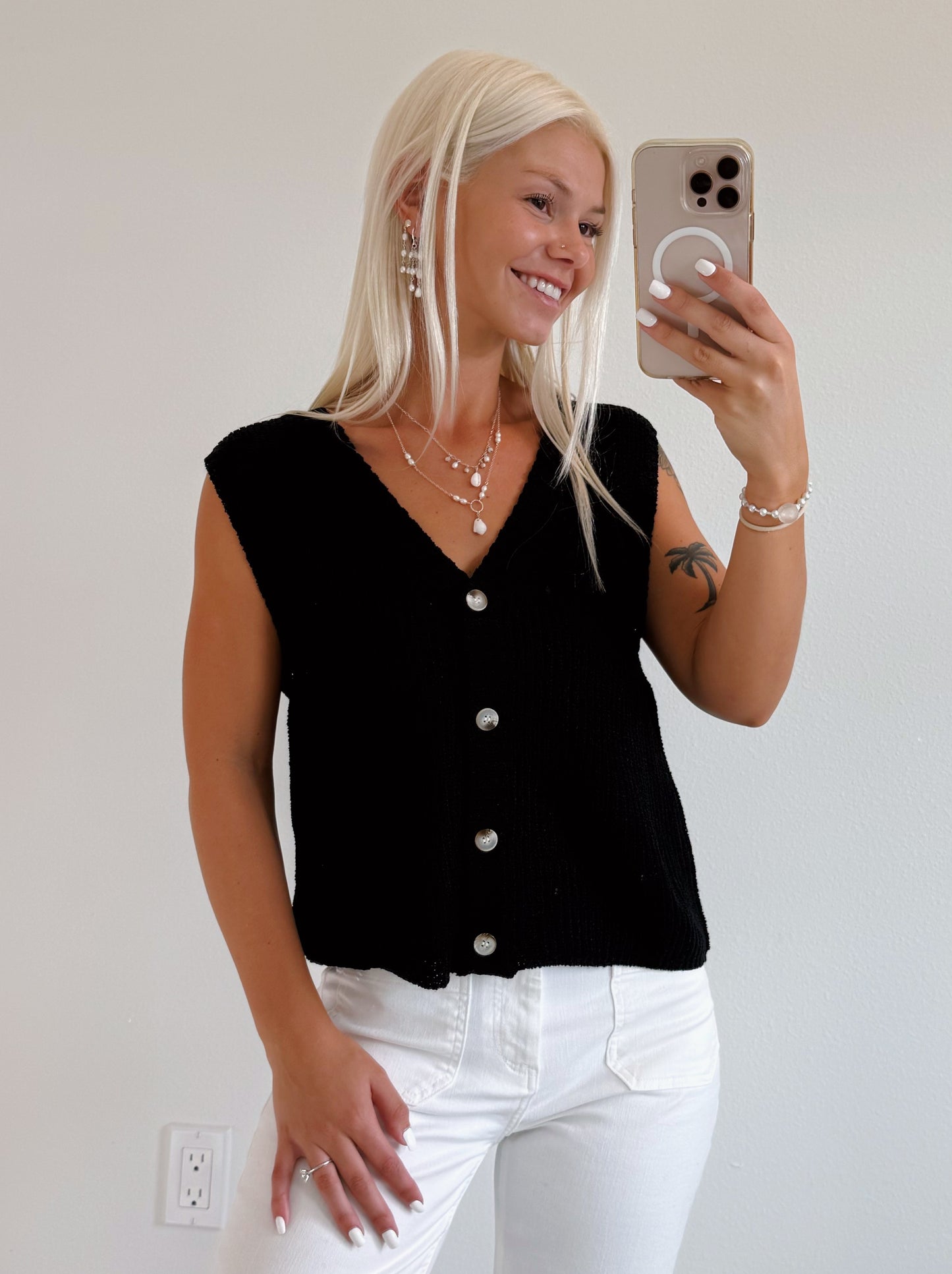 Sleeveless Button Up Knit Vest