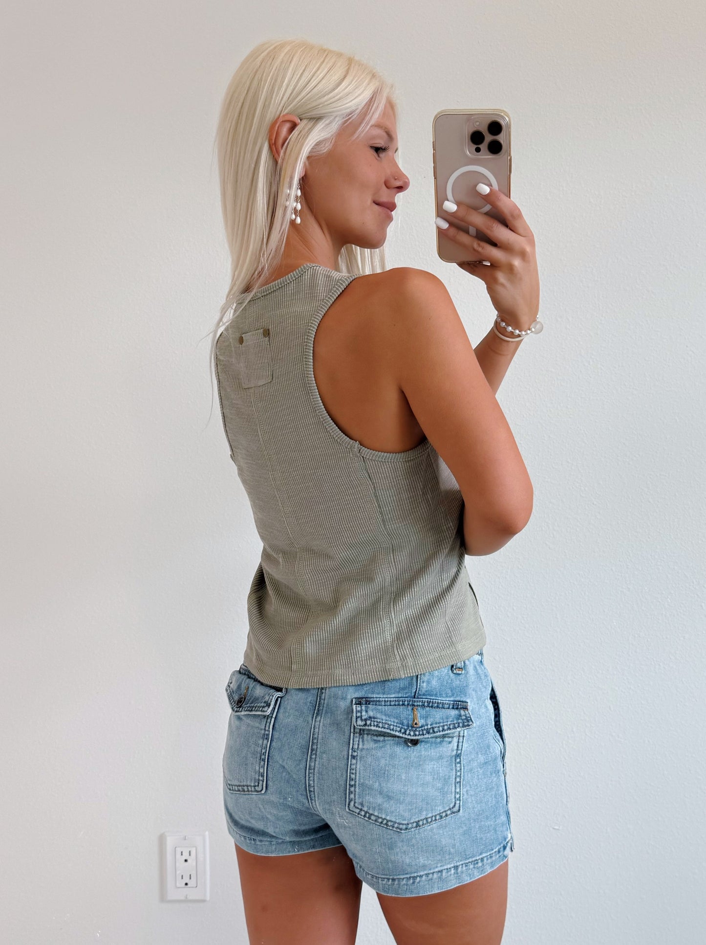 Washed Ribbed Sage Tank Top