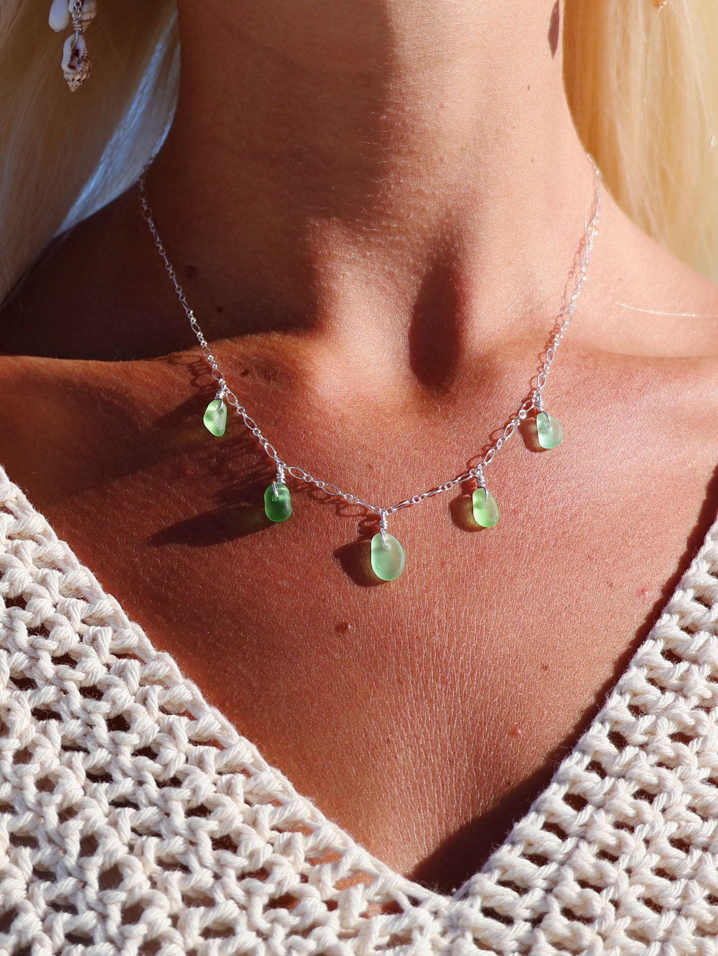 Sterling Silver Mix Green Sea Glass Multi Necklace