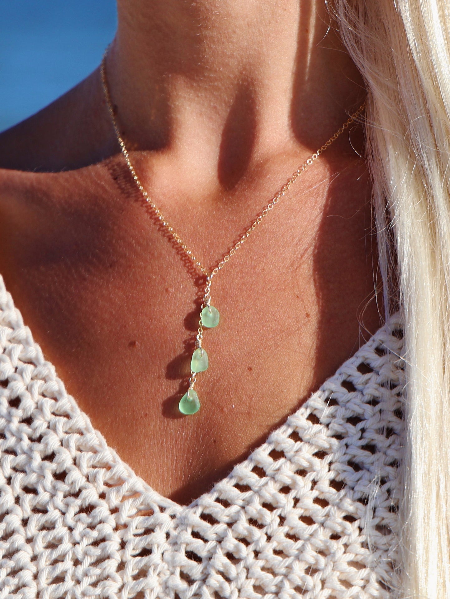 Gold Filled Green Sea Glass Drop Necklace