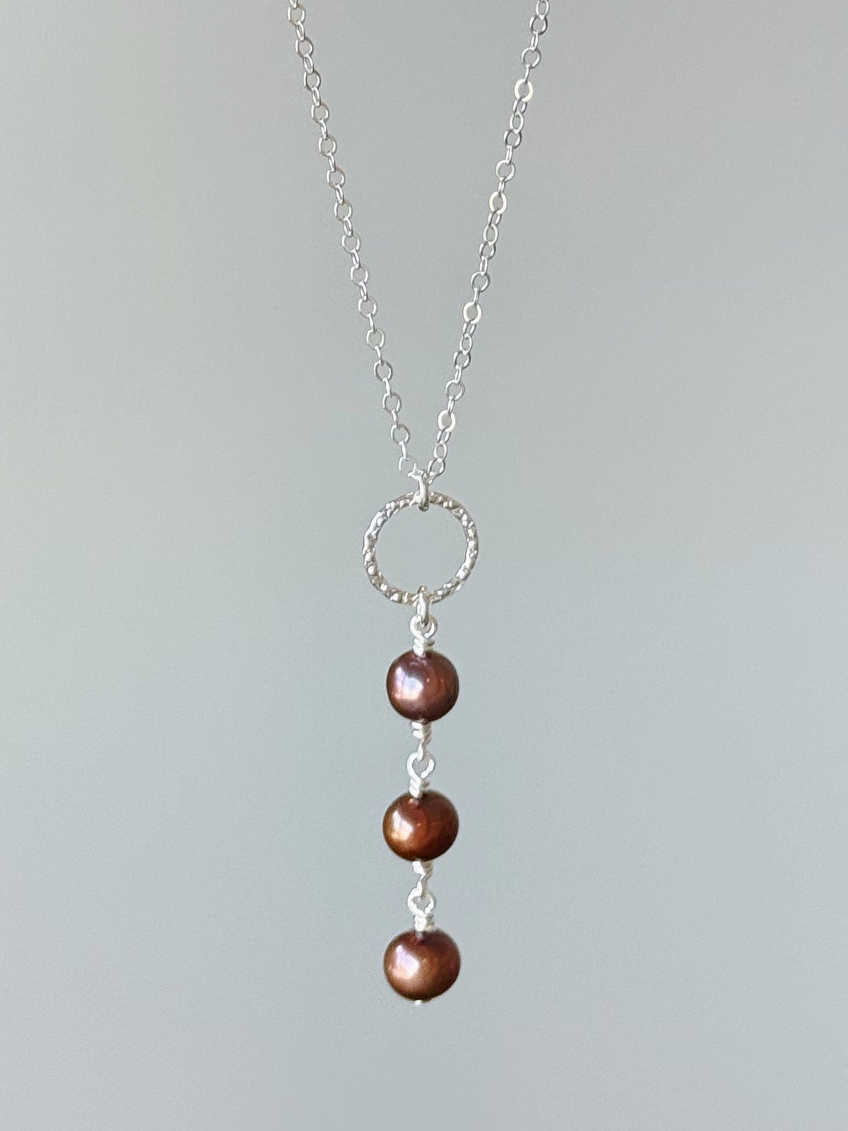 Sterling Silver Brown Pearl Triple Wrap Necklace