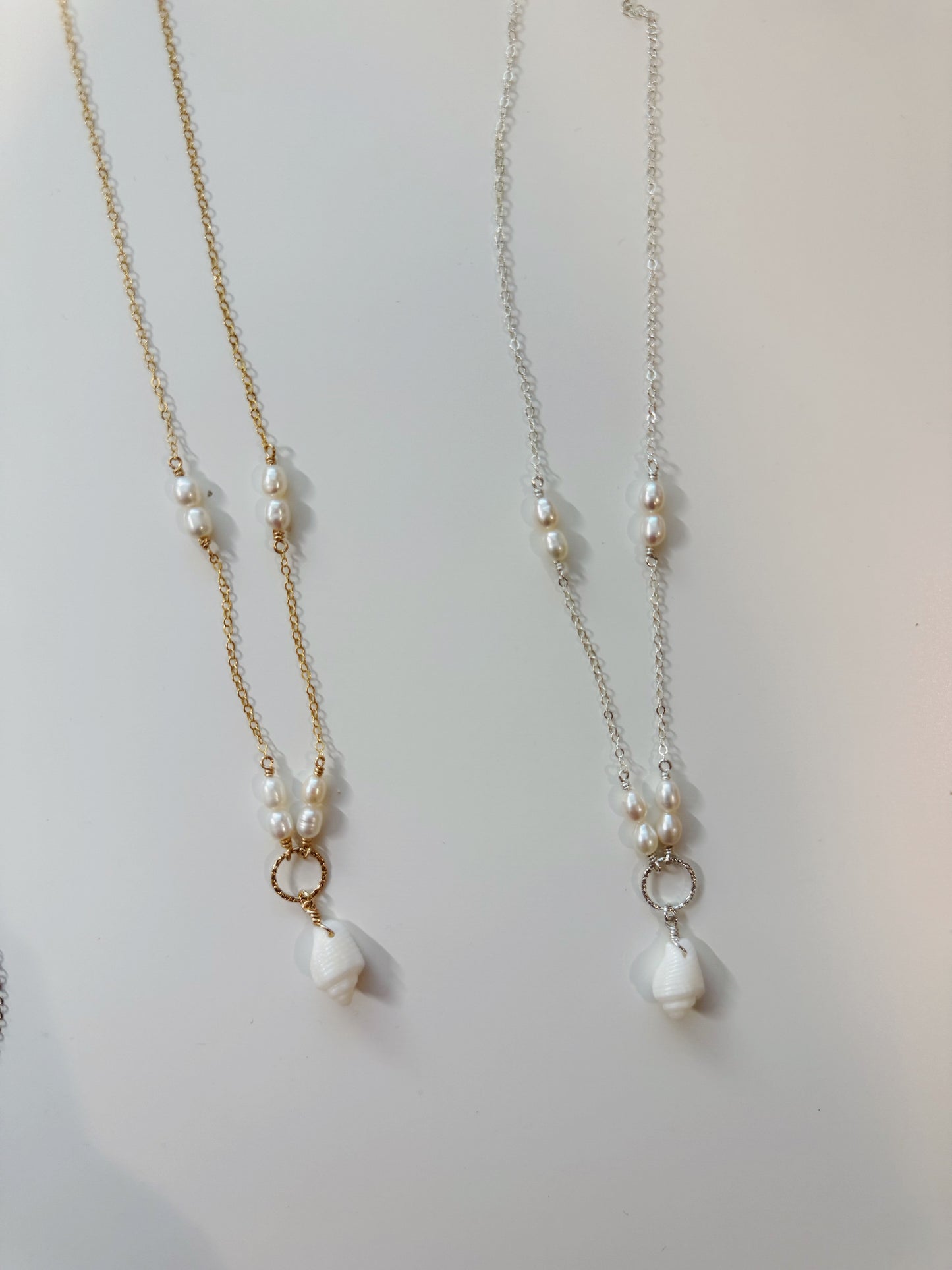 Gold Filled Baroque Pearl White Spiral Seashell Necklace