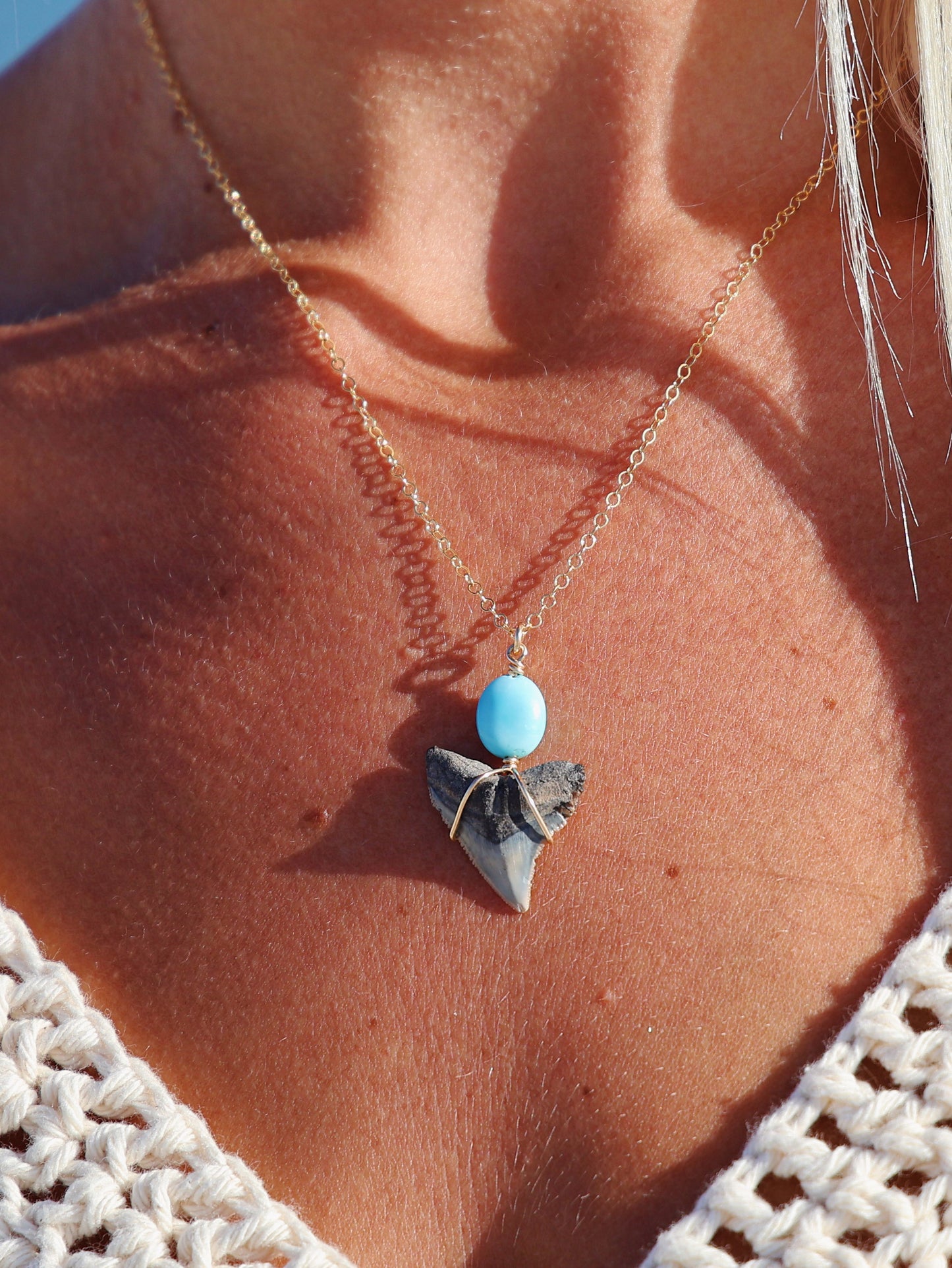 Gold Filled Turquoise Gemstone Shark Tooth Necklace