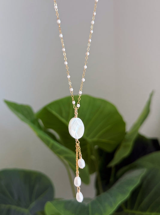 Gold Filled Oval Mother of Pearl Triple Drop Necklace