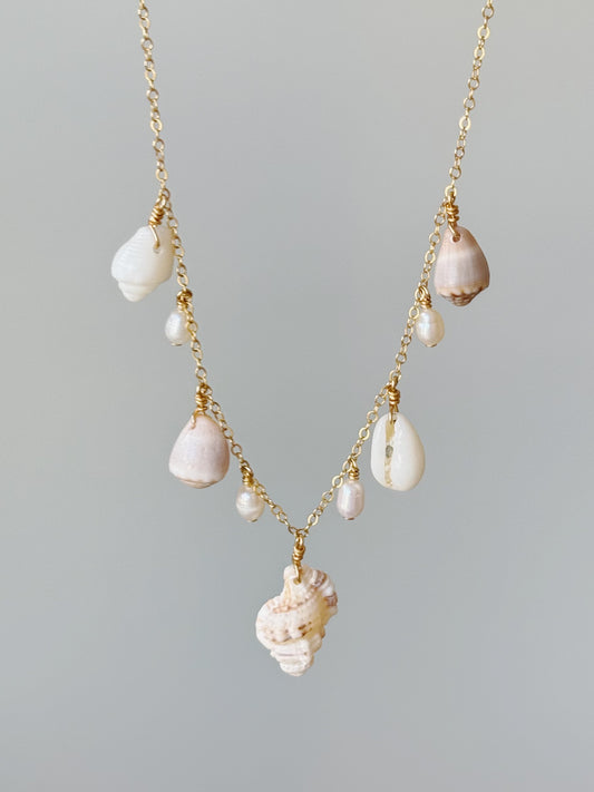 Gold Filled Pastel Shell Baroque Pearl Multi Necklace