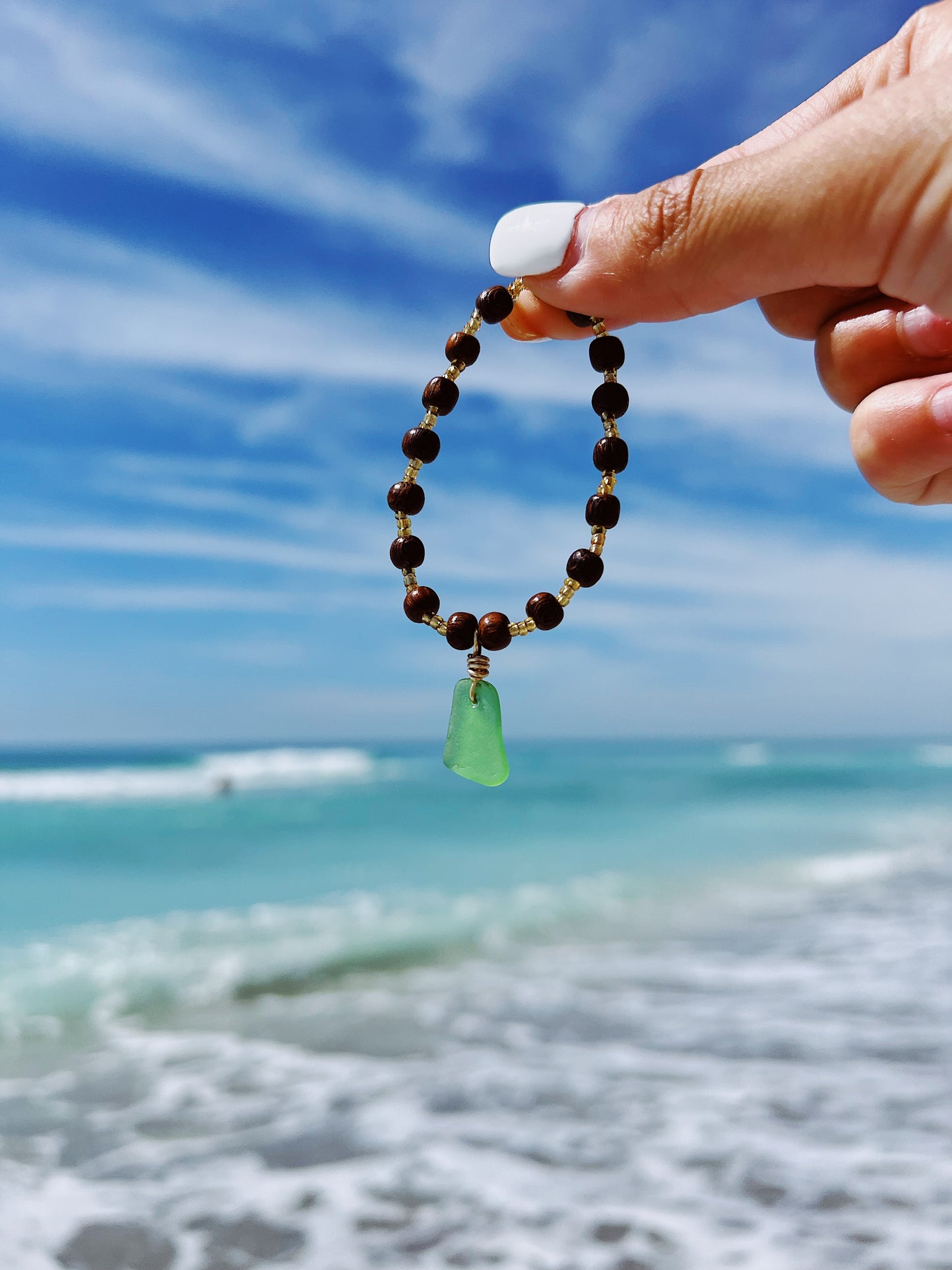 Green Sea Glass Beaded Bracelet