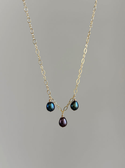 Gold Filled Fancy Chain Tahitian Peacock Pearl Necklace