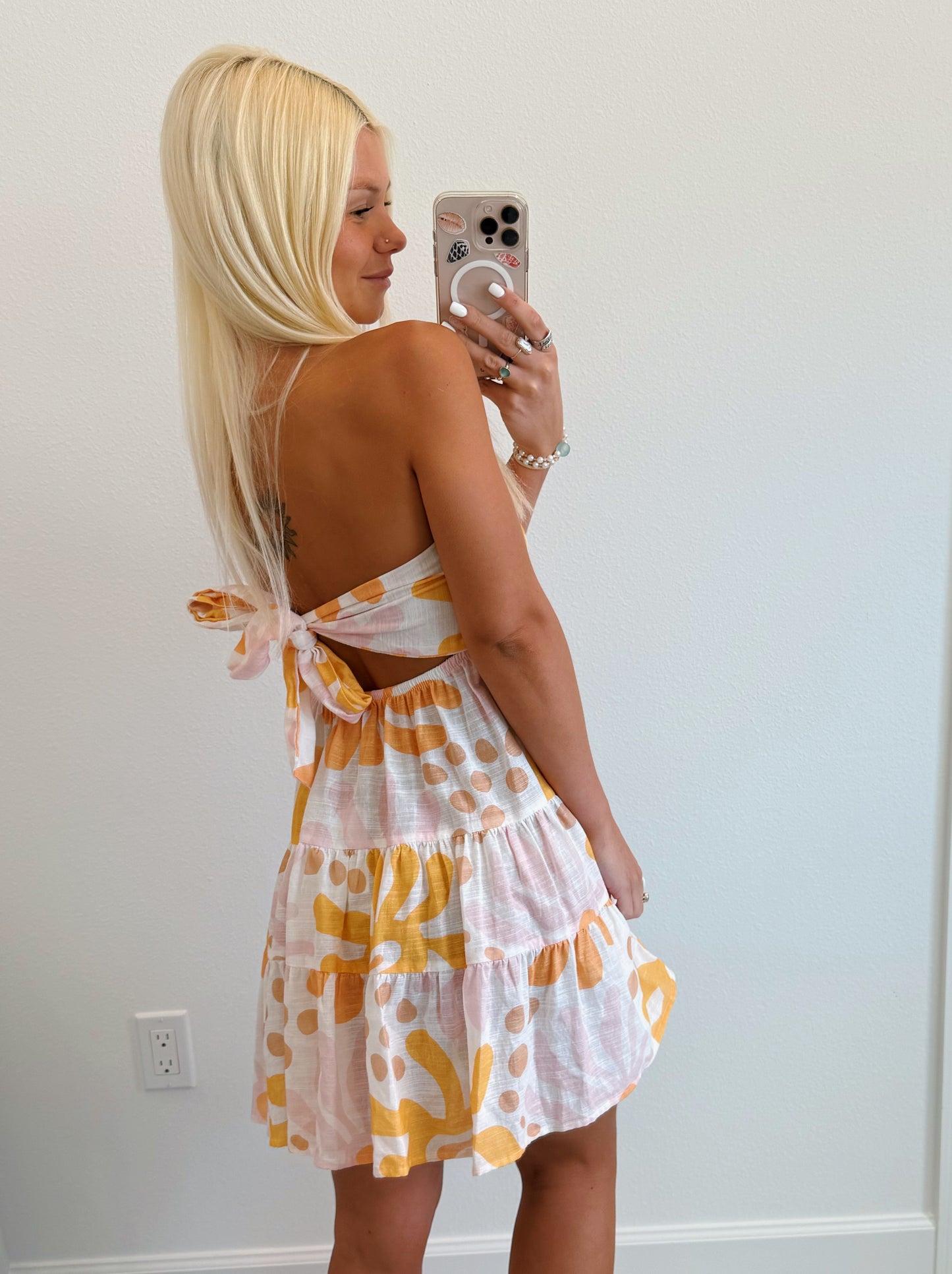 Blue Tropical & Summer Sorbet Tie Back Flowy Dress