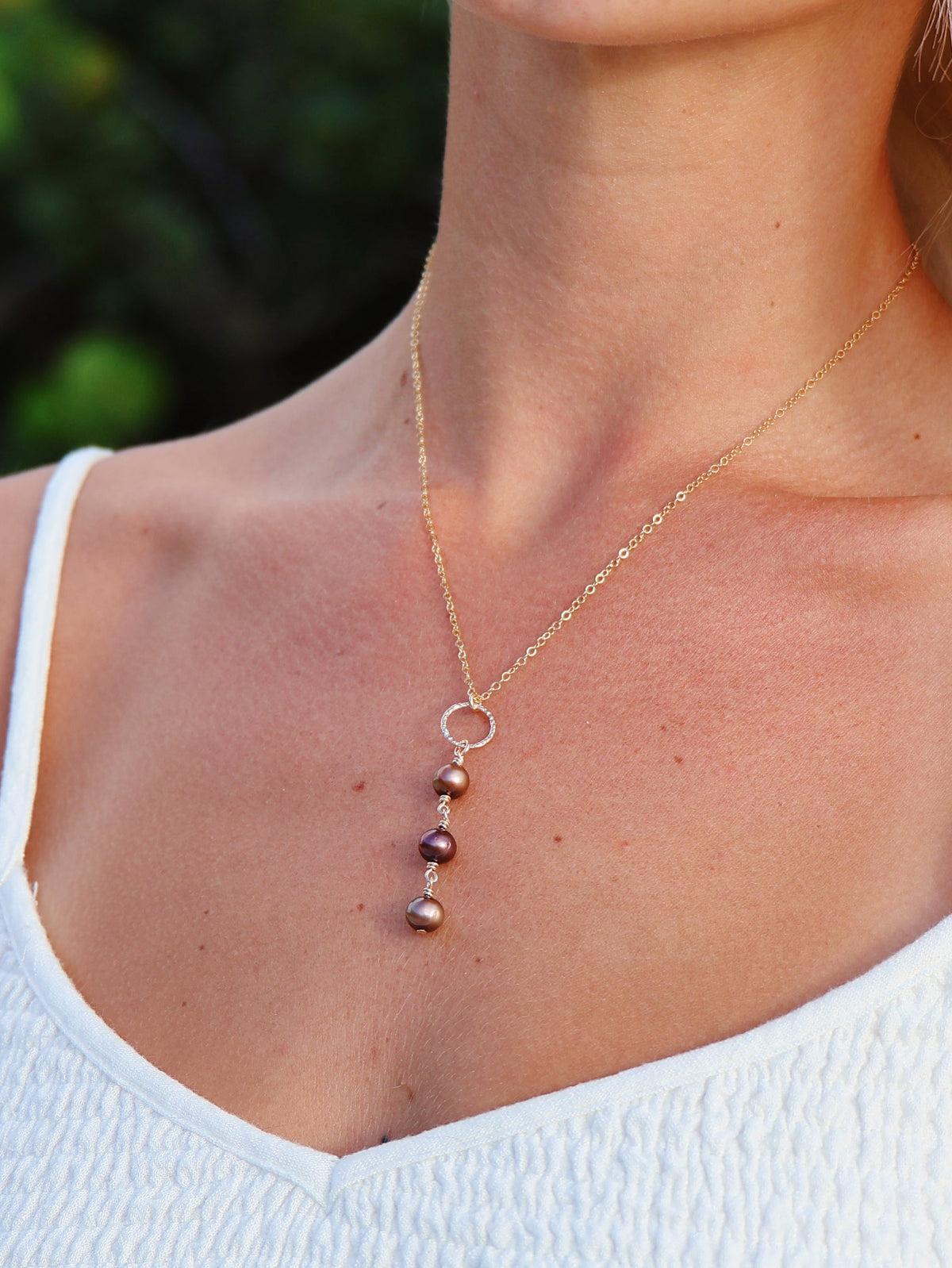 Gold Filled Brown Pearl Triple Wrap Necklace