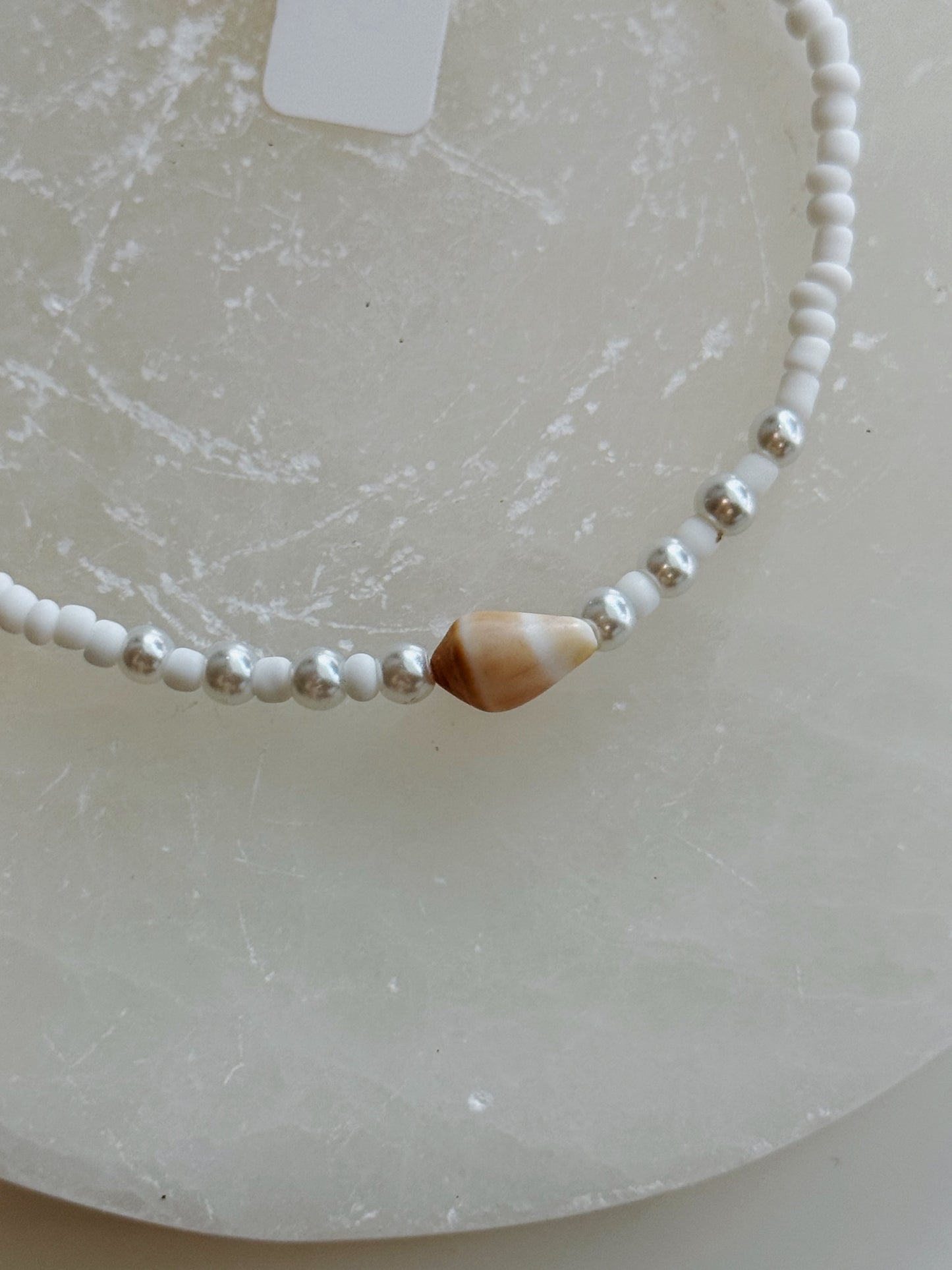 Peachy Cone Shell Pearl Beaded Anklet