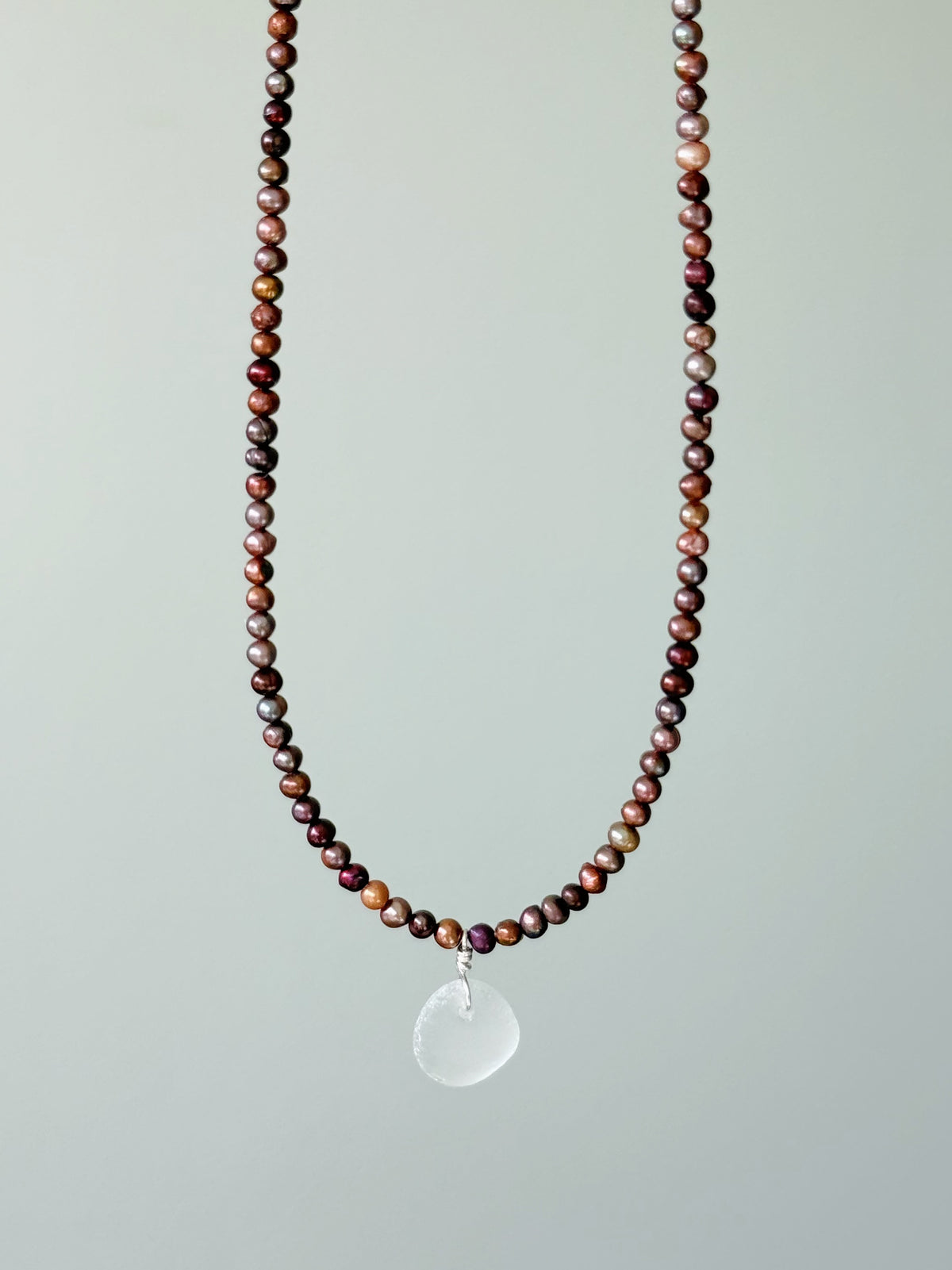 Autumn Pearl Beaded Clear Sea Glass Necklace
