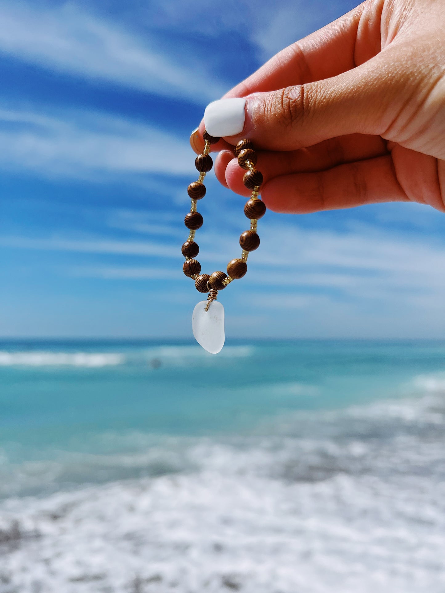 Clear Sea Glass Beaded Bracelet