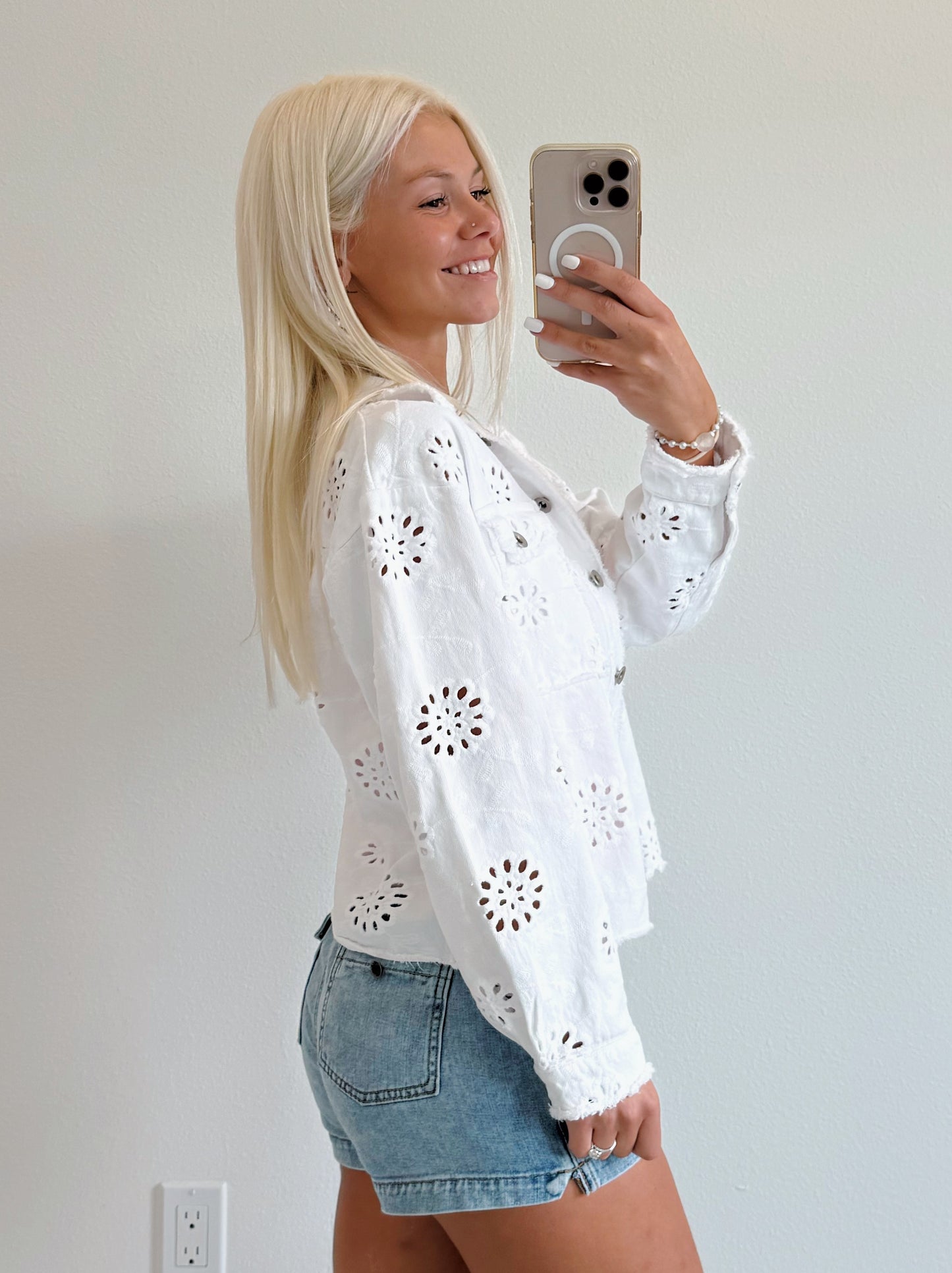 Eyelet Button Down Cotton Jacket