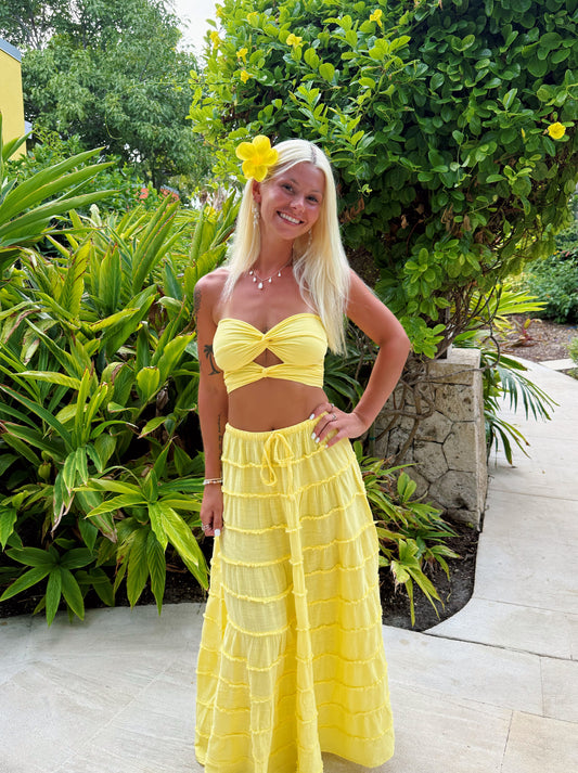 Sunshine Yellow Double Twist Tube Top & Matching Flowy Skirt