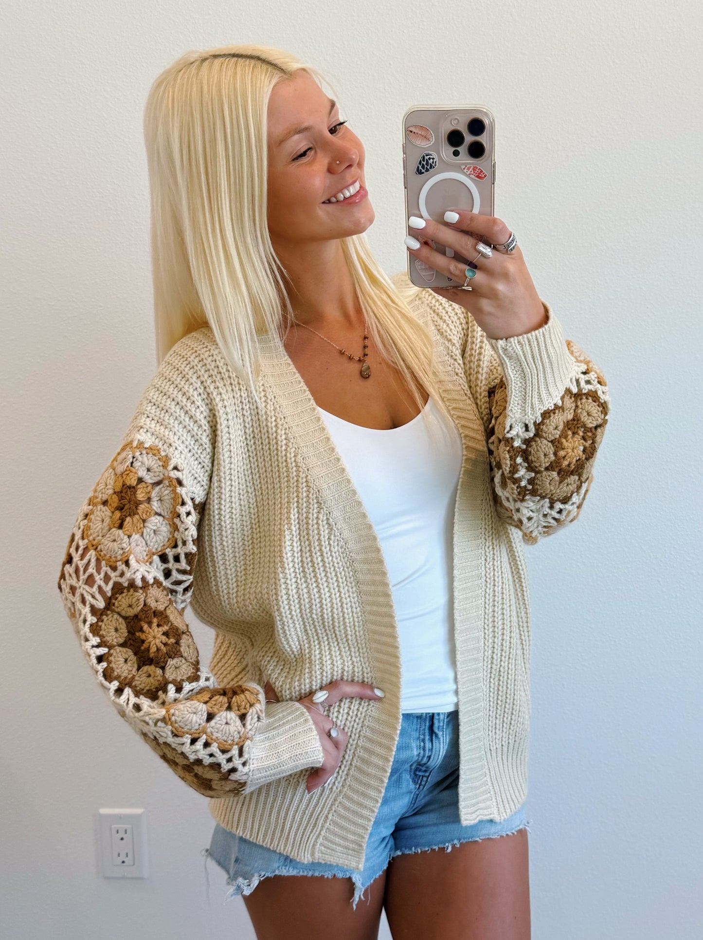 Neutral Crochet Sleeve Cardigan
