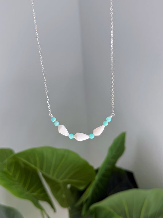 Sterling Silver Triple Cone Shell Amazonite Gemstone Necklace
