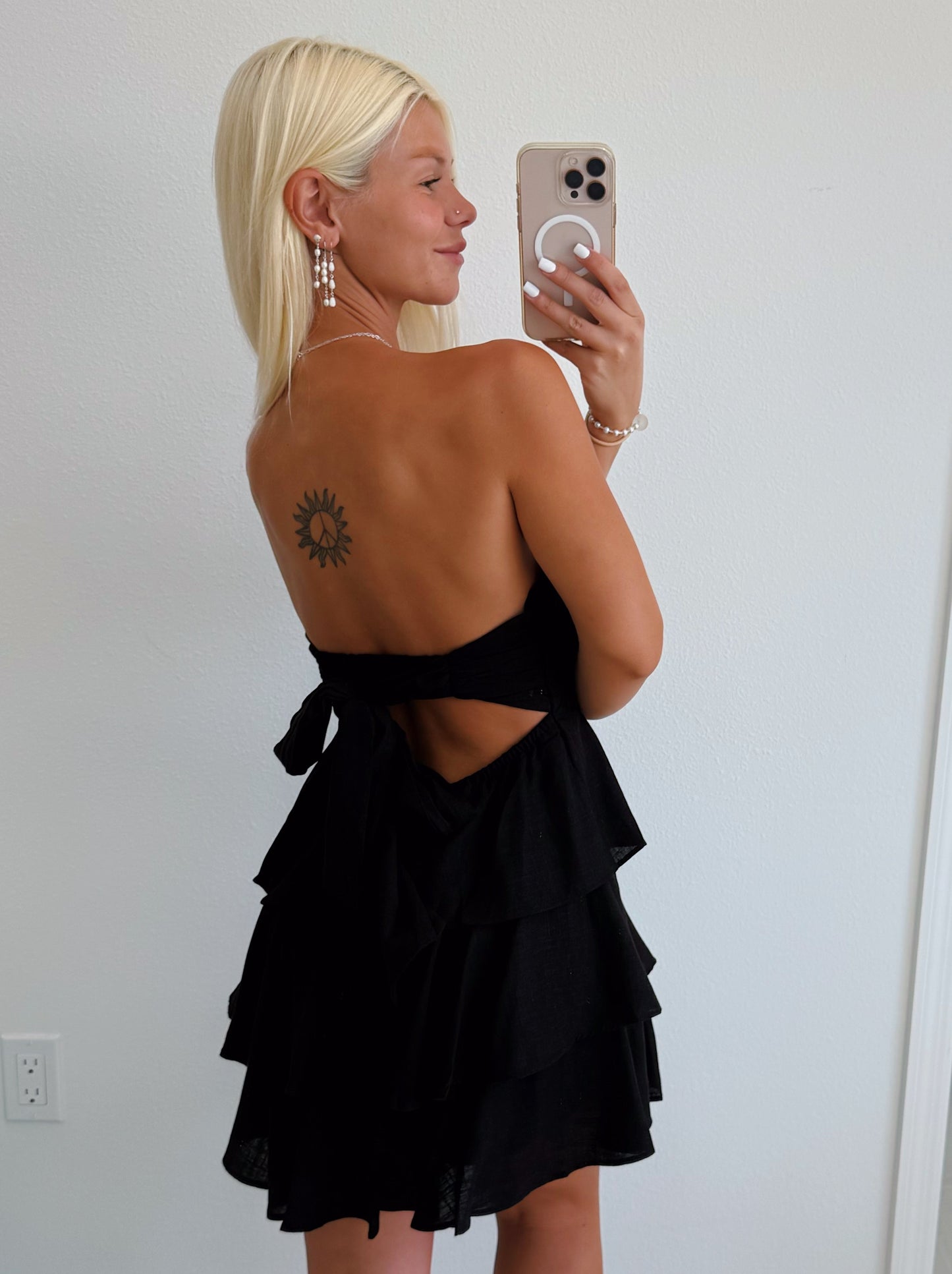 Black Strapless Babydoll Ruffle Layered Romper Dress
