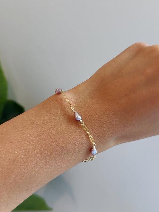 Gold Filled Sparkle Mermaid Pearl Wrapped Chain Bracelet