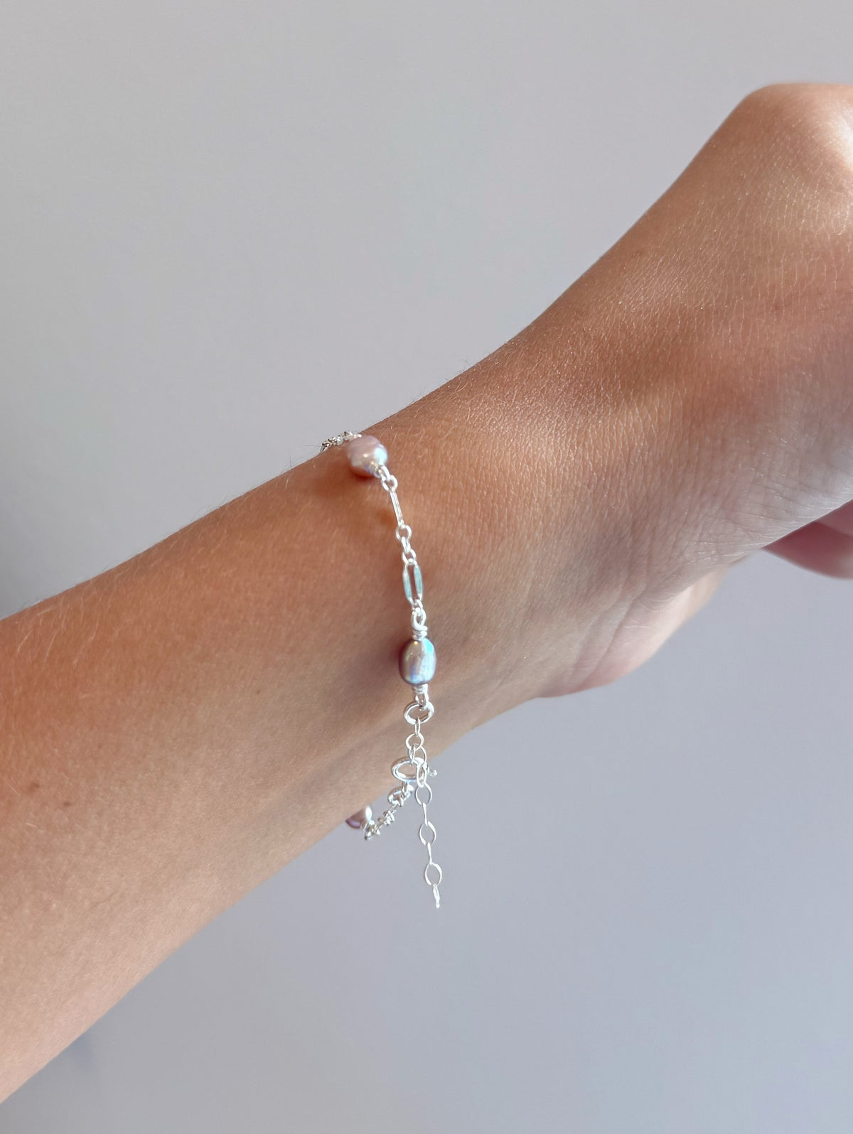 Sterling Silver Sparkle Mermaid Pearl Wrapped Chain Bracelet
