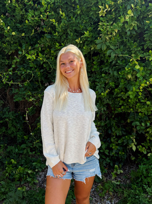 Cream Scoop Neck Summer Sweater
