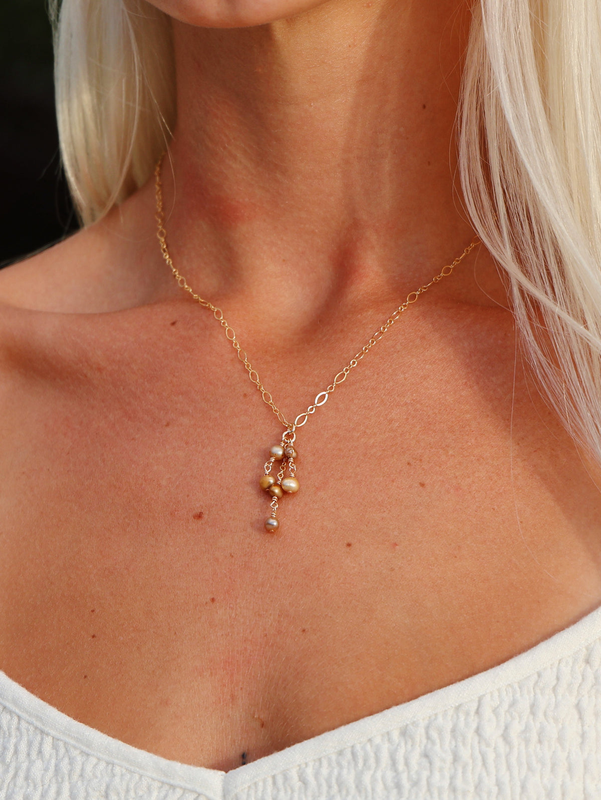 Gold Filled Bronze Aura Pearl Chandelier Necklace