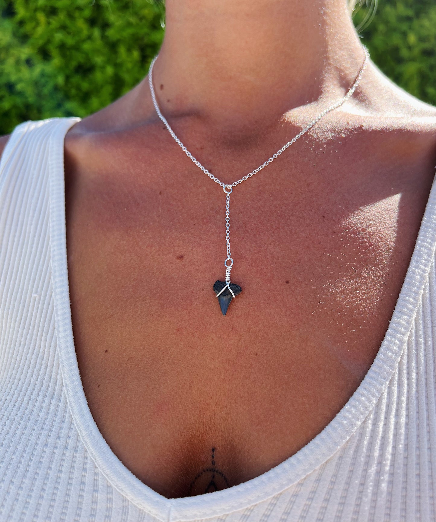 Shark Tooth Single Silver Drop Necklace