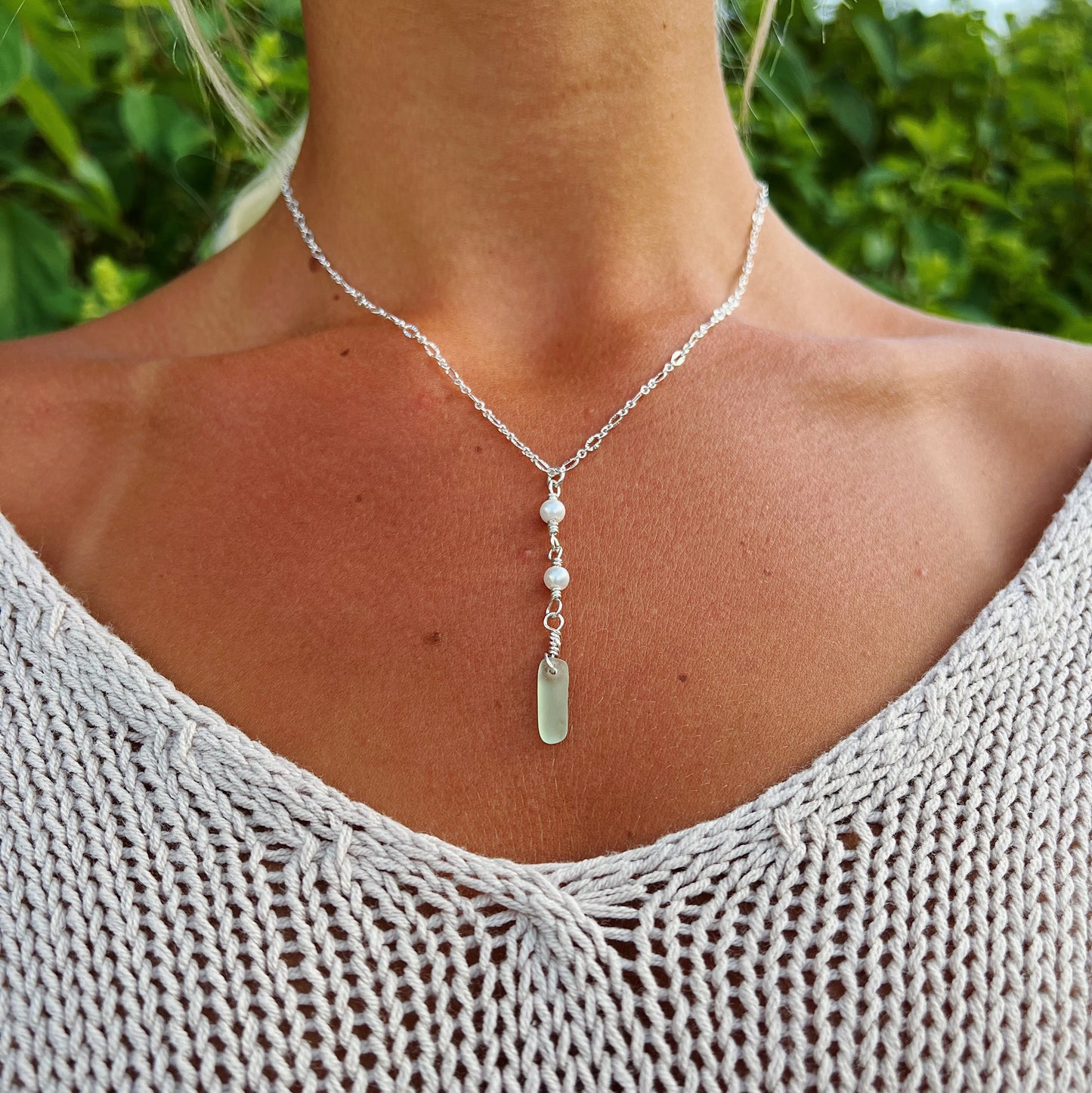 Silver Mint Sea Glass & Pearl Necklace