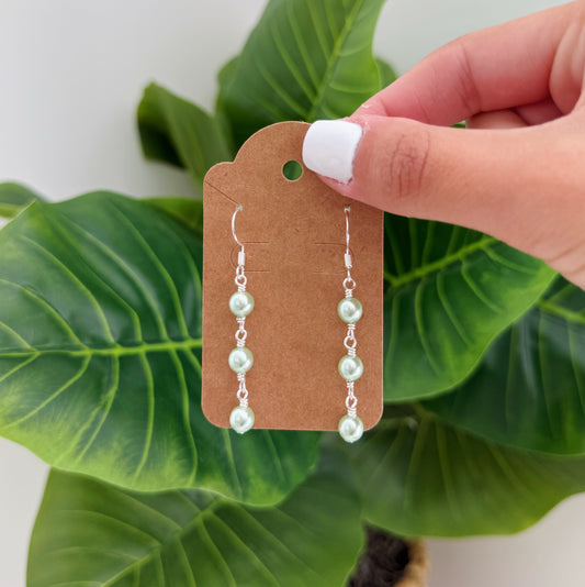 Silver Green Pearl Drop Earrings