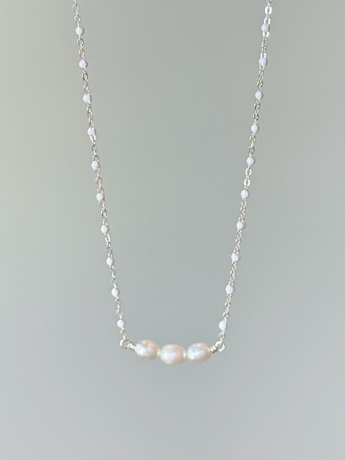 Sterling Silver Pearl Bar Necklace