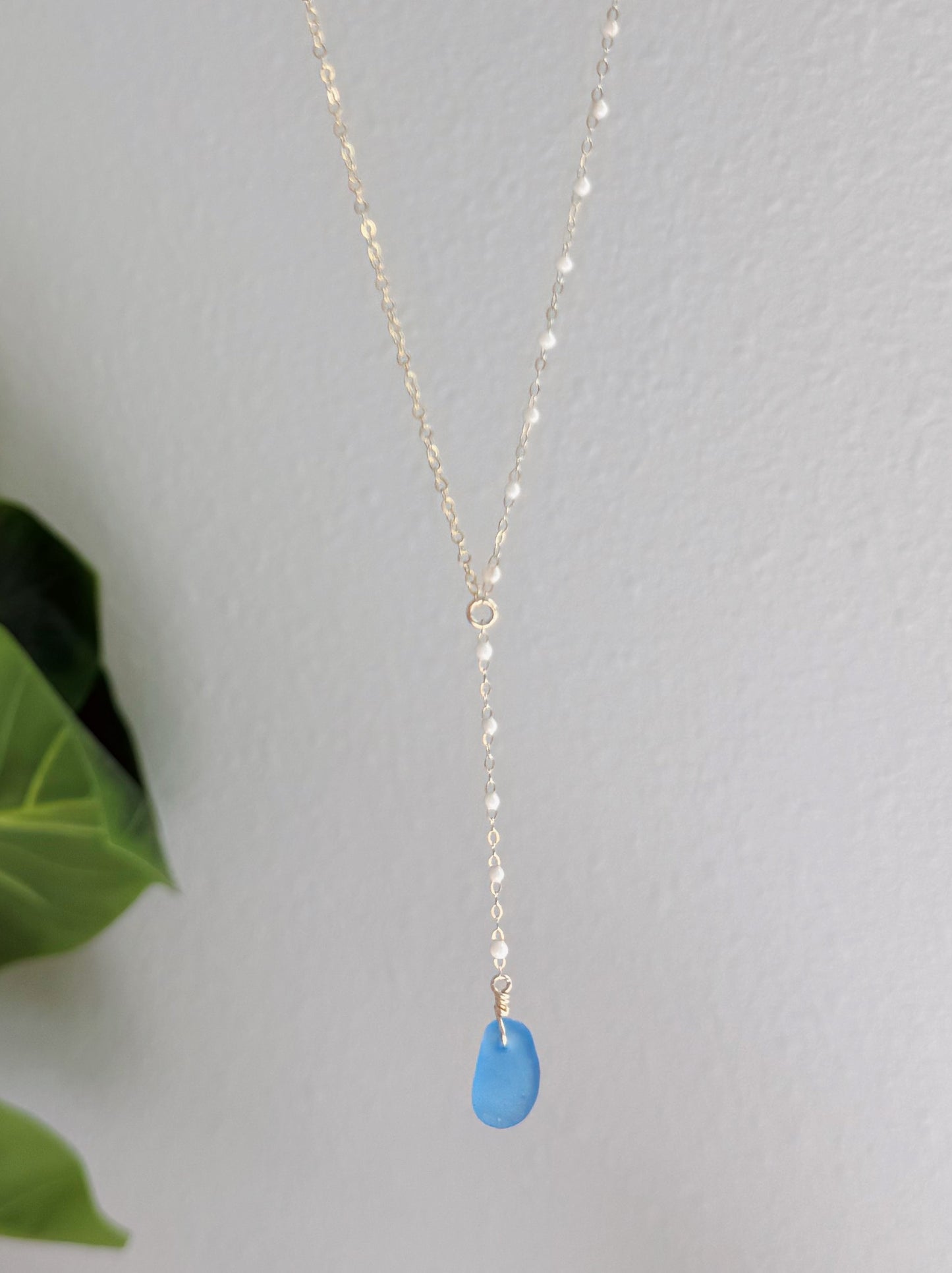 Gold Filled Half & Half Pearl Chain Sea Glass Necklace