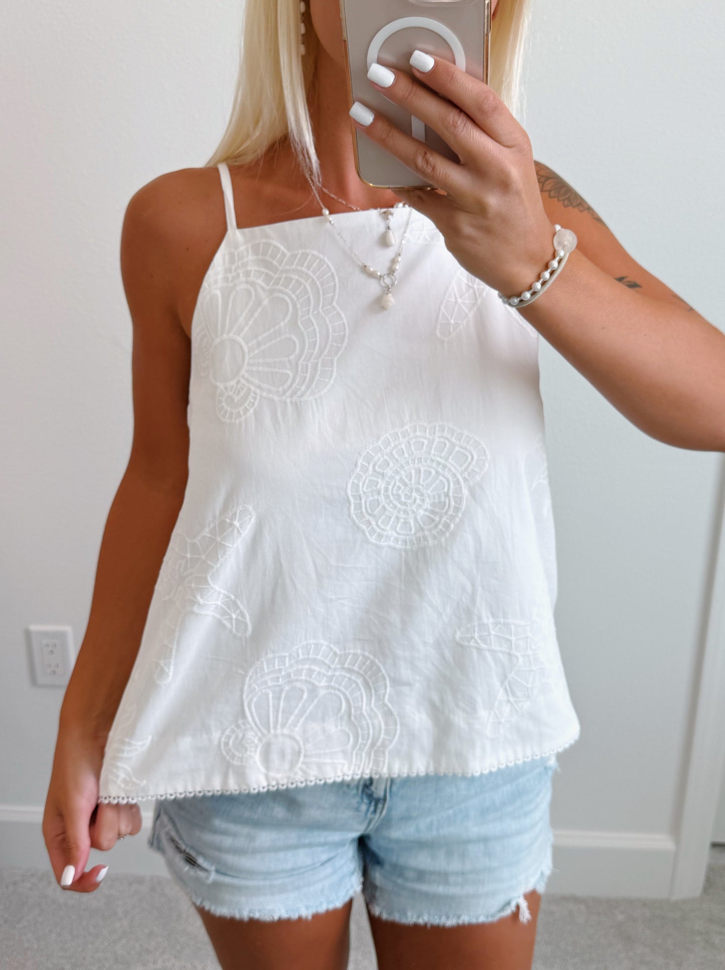 White Ocean Eyelet Tank Top