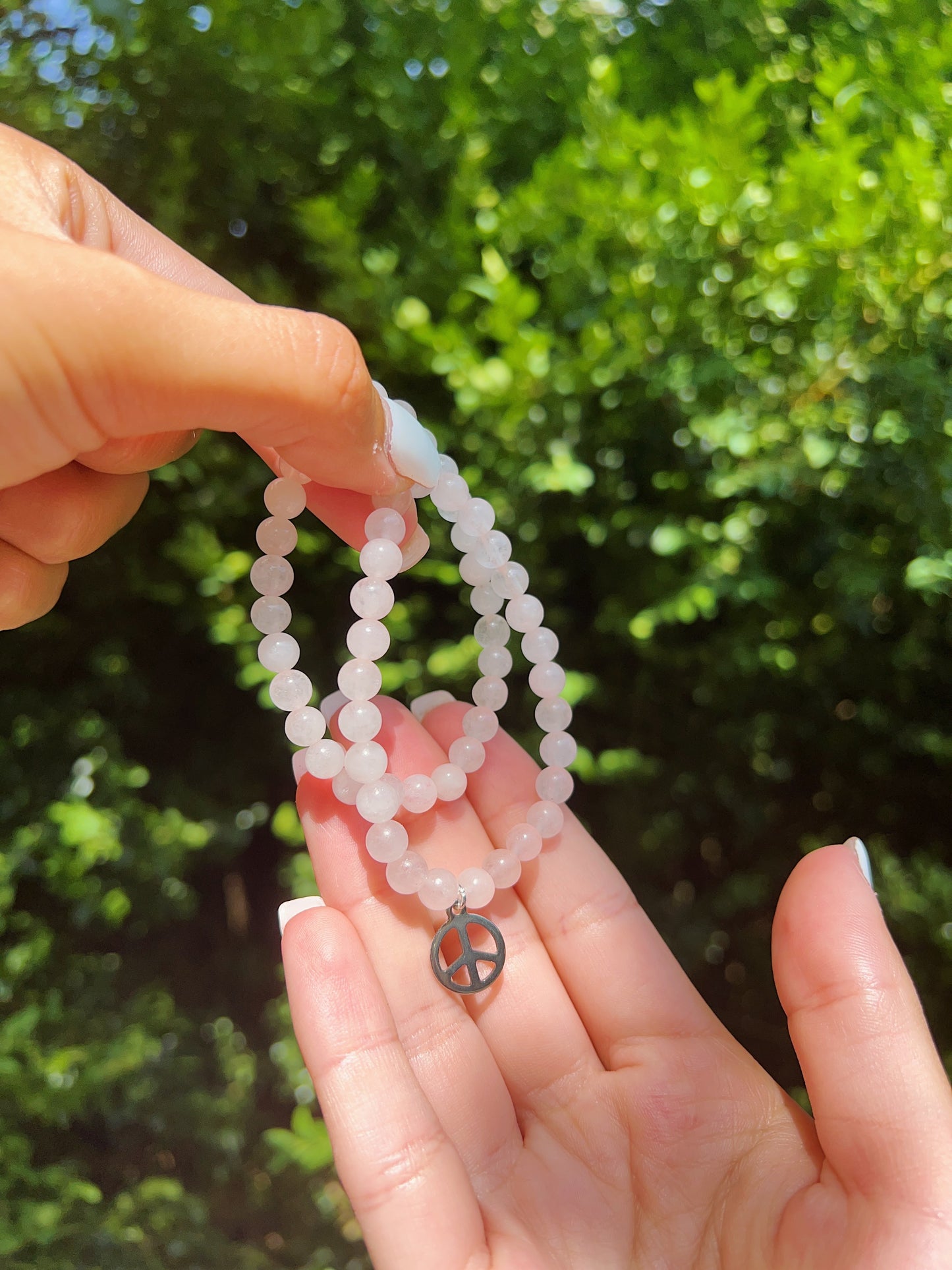 Rose Quartz Bracelet (With or Without Peace Sign)