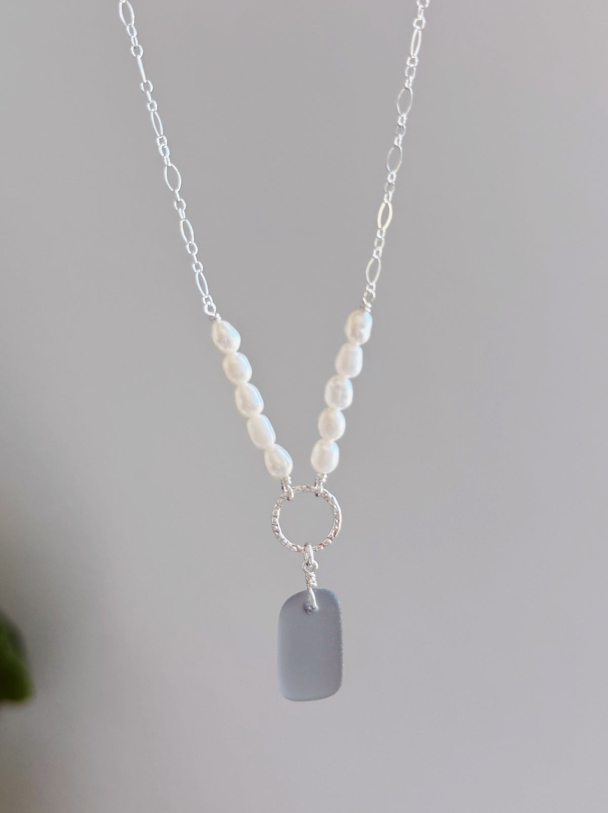 Sterling Silver RARE Gray Sea Glass Fancy Baroque Pearl Necklace