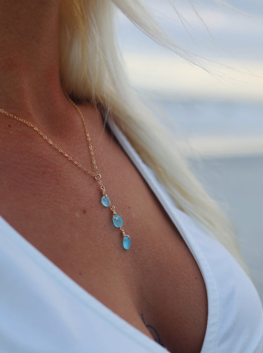 Gold Filled Light Blue Sea Glass Drop Necklace