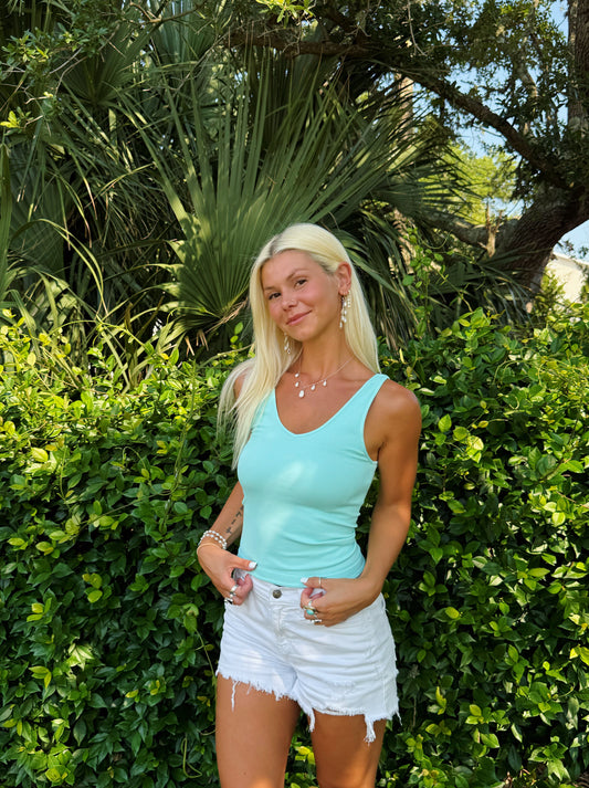 Aqua Reversible Ribbed Tank Top
