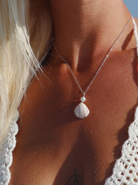 Sterling Silver Cayman Shell with Pearl Necklace