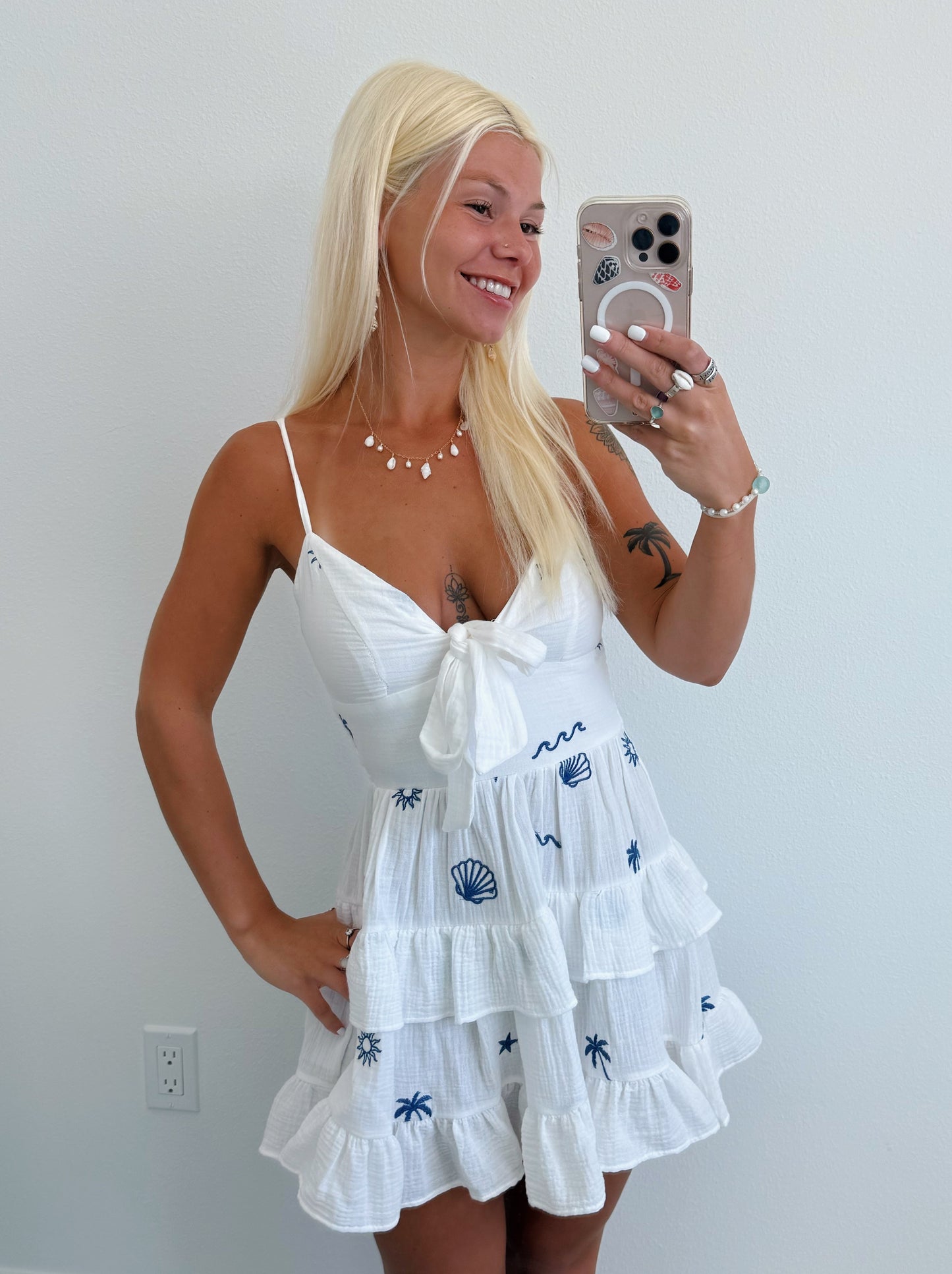 Blue Summer Print Bow Ruffle Dress