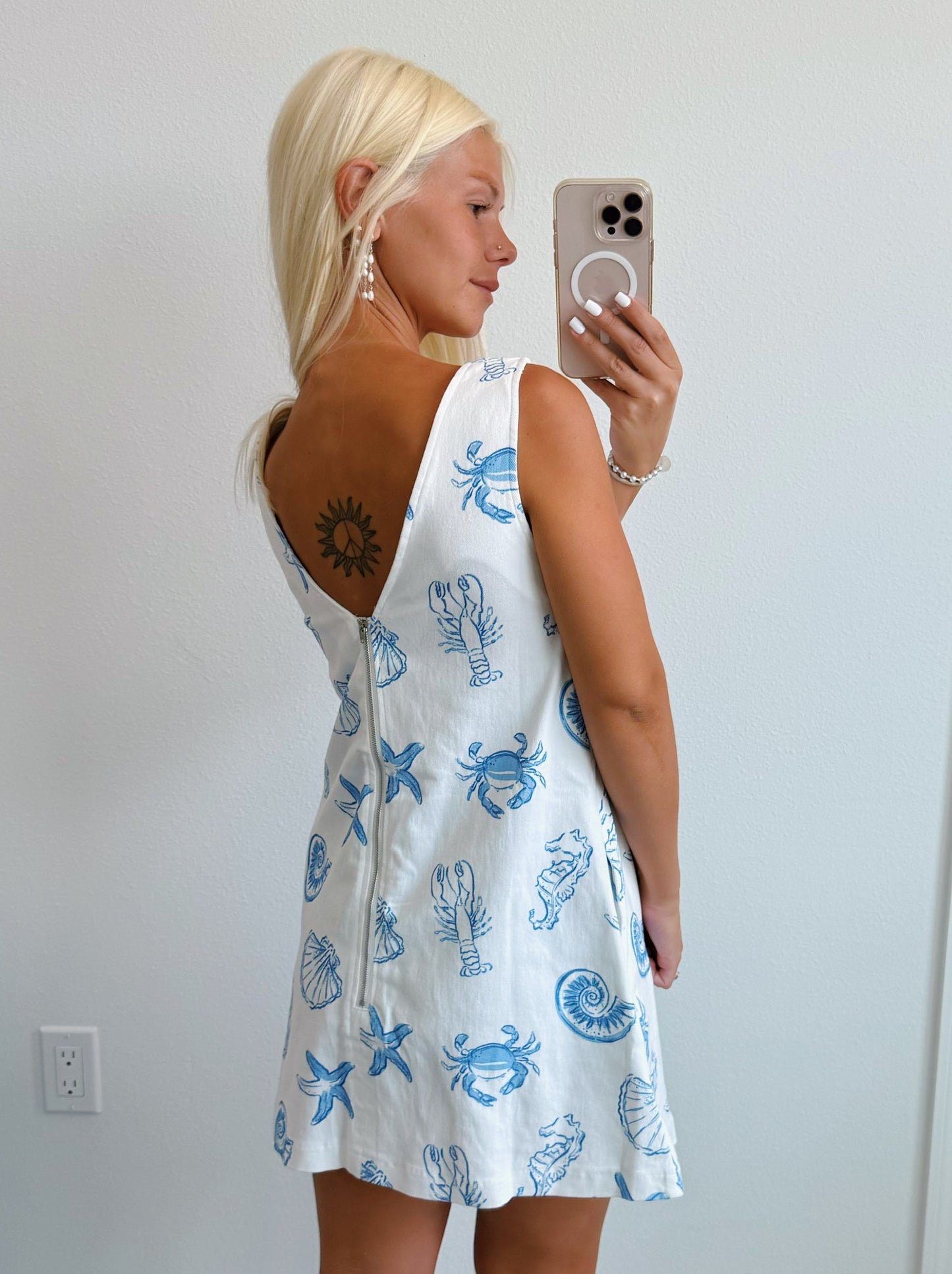 Sea Life Denim Shift Mini Dress