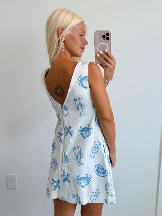 Sea Life Denim Shift Mini Dress